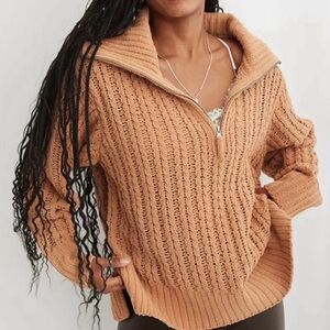 Aerie Cablecar Quarter Zip Sweater Large